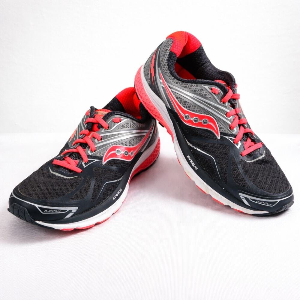 Saucony Ride 9 Everun Women 9.5 Gray Pink Running Shoes FlexFilm Trainers